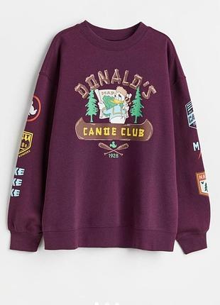 S disney бордовий світшот тепла кофта з начосом з принтом малюнок donalds map cande club