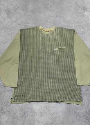 Винтажный лонгслив / свитшот оливковый с карманом на молнии / vintage Сахарed