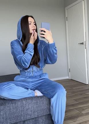 💙 велюровый женский костюм steady brand в цвете джинс, р. s (идеальное состояние)