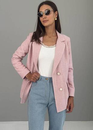 Женский розовый твидовый пиджак 3895-c01, s–xl xl