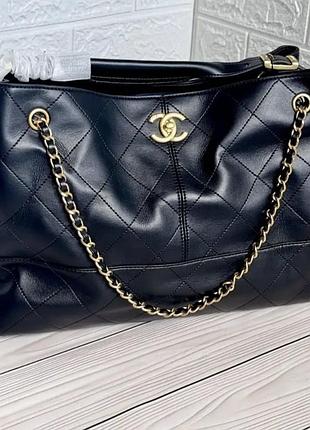 Сумка жіноча chanel чорна з екошкіри 36 см