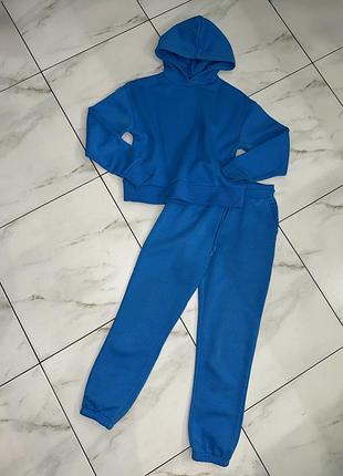 Теплый женский голубой котоновый спортивный костюм на флисе fbsister xs (34-36)