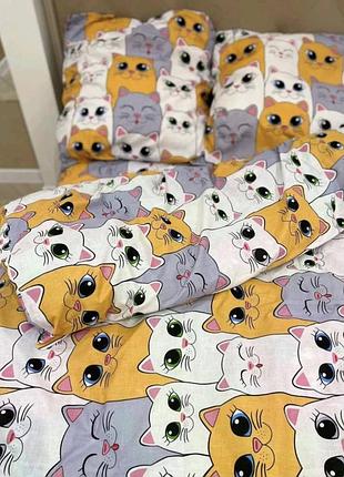 Детское полуторное постельное белье хлопок коты