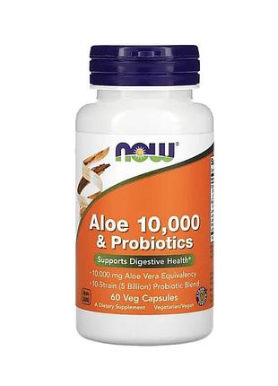 Алоэ вера и пробиотики now foods (aloe 10000 and probiotics) 60 капсул