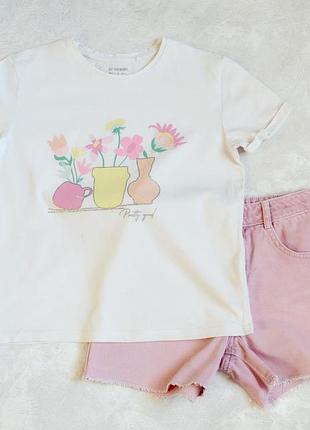 Стильная хлопковая футболка lc waikiki (lcw kids) с цветами 10-11р/140-146см