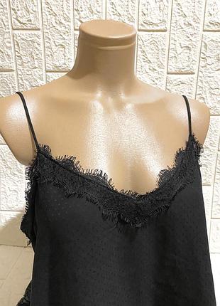 Xl zara топ чорна вільна майка з мереживом на декольте на бретельках білизняний стиль