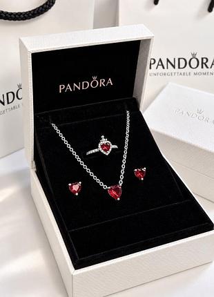 Набір pandora зла королева червоне серце срібло 925 сережки цвяхи кольє та кільця в подарунковій коробці 15