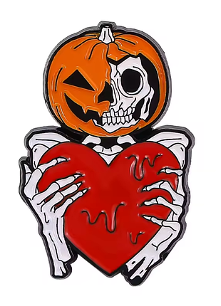 Страшный значок halloween джек фонарь тыква череп скелета красное сердце брошь skull jack lantern pumpkin love хелоуин пин скелет хэллоуин