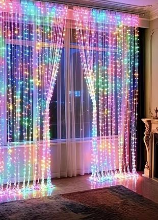 Світлодіодна гірлянда штора роса 3х2 м 200 led на батарейках (різнокольоровий)