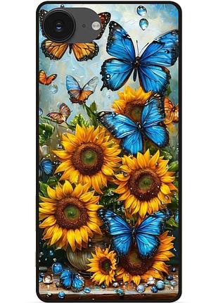 Силіконовий чохол бампер для iphone 17e з малюнком квіти соняшник з метеликами