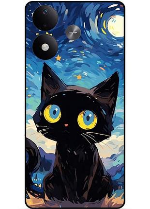 Силіконовий бампер чохол для xiaomi redmi note 17 котик ван гог зіркова ніч