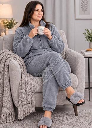 Теплая женская махровая пижама домашний костюм на молнии р.m,l,xl2xl женская махровая пижама 54