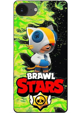 Чехол силиконовый бампер для iphone 17e с героем бравл леон кот brawl