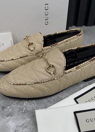 Gucci jordaan raffia horsebit quilted loafers женские лоферы оригинал 38 eur