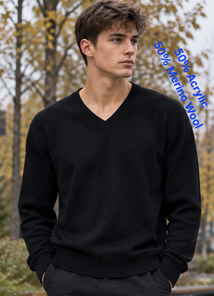 Ексклюзивний пуловер чорного кольору з вовняної суміші tee jays made in bangladesh