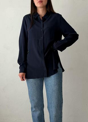 Шовкова сорочка sem per lei, прямий крій, колір navy blue, класна якість, дорогий бренд, на сайті шовкові сорочки по 200-300€