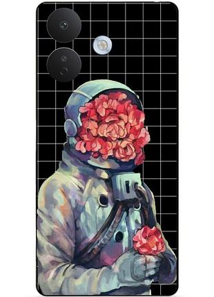 Чехол силиконовый бампер для xiaomi redmi note 17 pro с рисунком скафандр цветы
