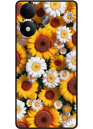 Силіконовий чохол бампер для xiaomi redmi note 17 з малюнком квіти соняшник з ромашками