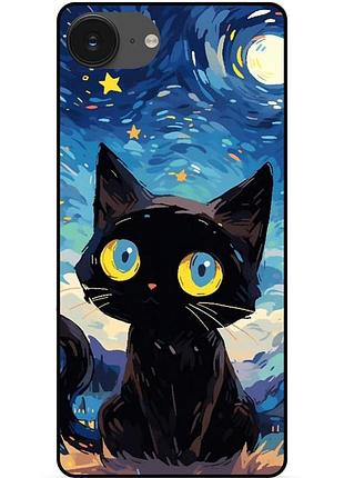 Силиконовый бампер чехол для iphone 16e котик звездная ночь ван гог