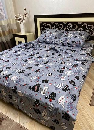 Детское полуторное постельное белье хлопок котики