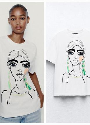 Жіноча футболка zara біла з малюнком, розмір s
