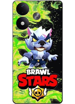 Чехол силиконовый бампер для xiaomi redmi note 17 с героем бравл леон белый волк brawl