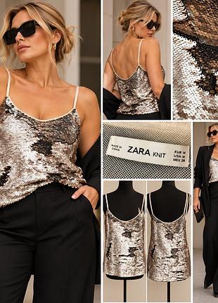 Топ zara з двосторонніми паєтками, святковий, розмір m
