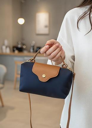 Сумка жіноча longchamp компактна синя з коричневим