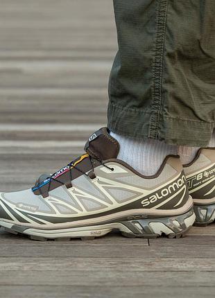 Мужские кроссовки salomon xt-6 gore-tex beige brown
