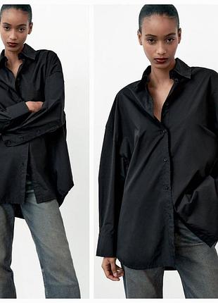 Жіноча сорочка zara оверсайз чорна бавовна