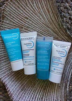 💙набор 4шт. миниатюры bioderma hydrabio (биодерма гидрабио) для интенсивного увлажнения сухой, чувствительной кожи лица