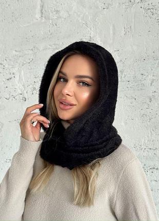 Капюшон капор с воротником из экомеха альпака warm alpaka черный