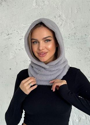 Капюшон капор с воротником из экомеха альпака warm alpaka серый