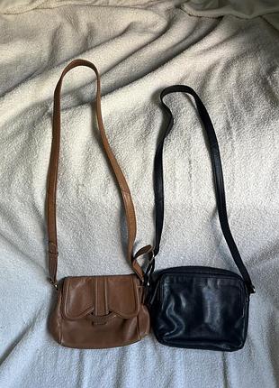 Дві шкіряні сумки кросбоді чорна та рижа на довгій ручці radley