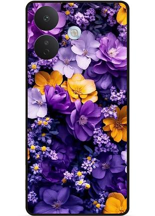 Силиконовый чехол бампер для xiaomi redmi note 17 pro с рисунком цветы фиолетовые