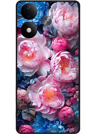 Силиконовый чехол бампер для xiaomi redmi note 17 с рисунком цветы пионы