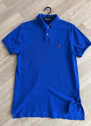 Футболка, поло ralph lauren чоловіче, синє, custom fit, розмір m