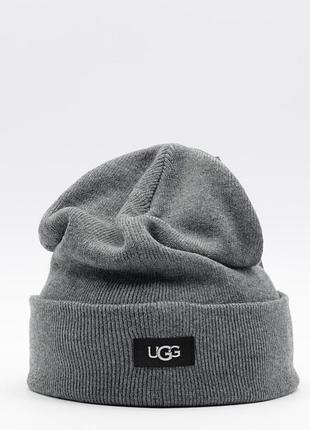 Шапка-бiнi ugg сіра logo knit cuff beanie