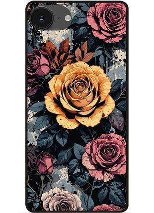 Силиконовый чехол бампер для iphone 16e с рисунком цветы розы