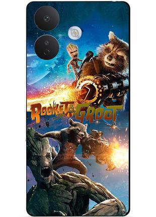 Чехол силиконовый бампер для xiaomi redmi note 17 pro rocket groot ракета грут стражи галактики