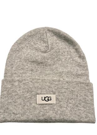 Шапка-бiнi ugg світло-сіра logo knit cuff beanie
