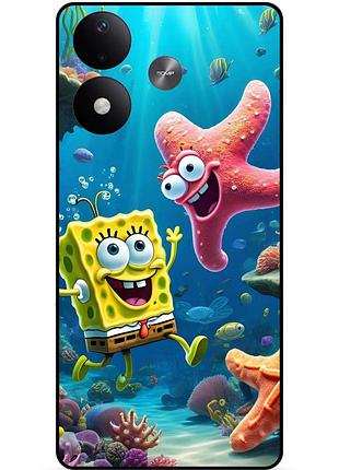 Силиконовый бампер чехол для xiaomi redmi note 17 с рисунком спанч боб губка боб