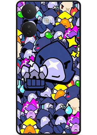 Силиконовый бампер чехол для xiaomi redmi note 17 pro стикеры бравл ворон brawl