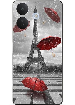 Чехол силиконовый бампер для xiaomi redmi note 17 pro с рисунком дождь в париже франция эйфелева башня