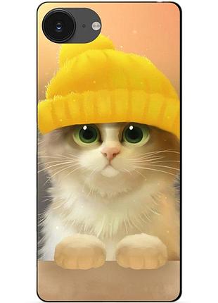 Чохол силіконовий бампер для iphone 16e з малюнком котик у шапці