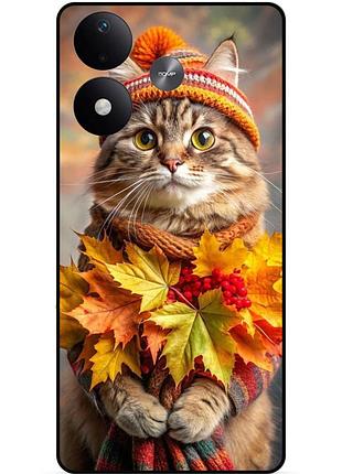 Чехол силиконовый бампер для xiaomi redmi note 17 с рисунком кошечка осенью