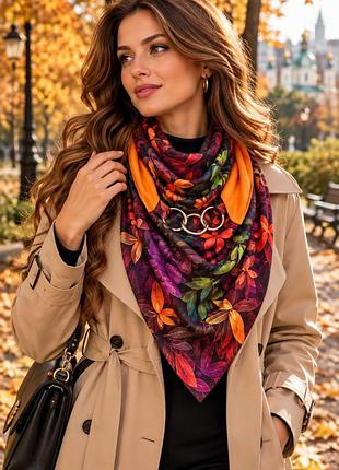 Жіночий теплий трикотажний шарф "колір осені" серія "единбург" my scarf на металевих кільцях