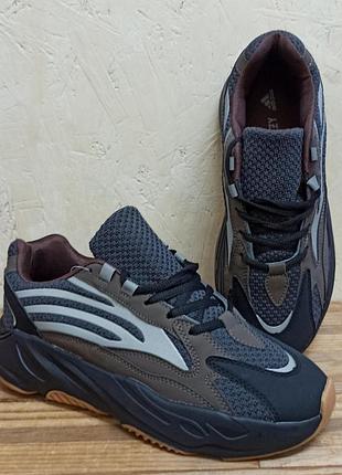 Adidas yeezy 700 кроссовки мужские модные брендовые черные с хаки нубук/текстиль