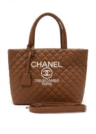 Сумка жіноча chanel тоут коричнева стьобана