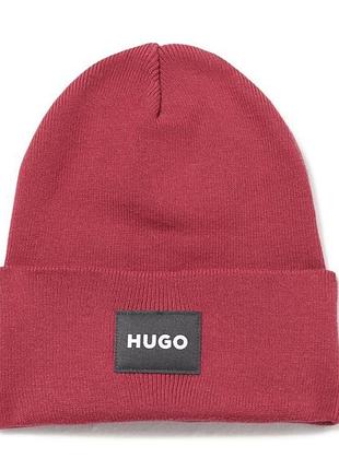 Шапка-бiнi hugo червона patch logo ribbed beanie